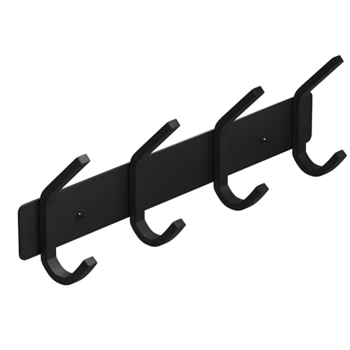 VAEHOLD Wall Hooks, Heavy Duty Aluminum Towel Hooks for Hanging Coat, Hat, Key, Clothes, Closet Hook Wall Mount for Kitchen, Bathroom, Office (“C“ Shape Coat 4 Hooks 1 Pack) - color: Black, size: “C“ Shape 4 Hooks 1 Pack