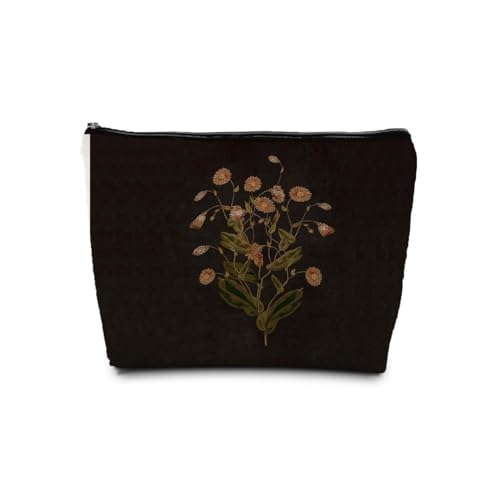 Dark Floral Makeup Bag, Vintage Moody Floral Cosmetic Bags Gifts for Women, Dark Academia Botanical Flower Portable Travel Toiletry Bag Zipper Makeup Pouch - color: Flower one