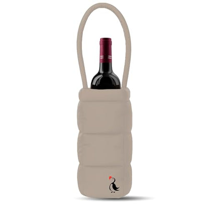 PUFT Puffer Wine Tote Bag – Insulated Wine Bottle Carrier for Bottles – Trendy Quilted Wine Bag - color: 1 Bottle Sand