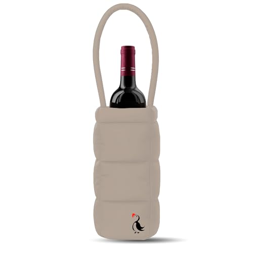 PUFT Puffer Wine Tote Bag – Insulated Wine Bottle Carrier for Bottles – Trendy Quilted Wine Bag - color: 1 Bottle Sand