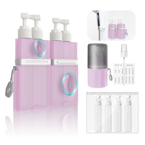 YOTIME 4 in 1 Travel Dispenser Bottle, Vacuum Silicone Suction Cup for Smooth Walls, TSA Approved Leak Proof Travel Size Containers for Hotel, Swimming, Gym, Camping, Pink - color: Pink