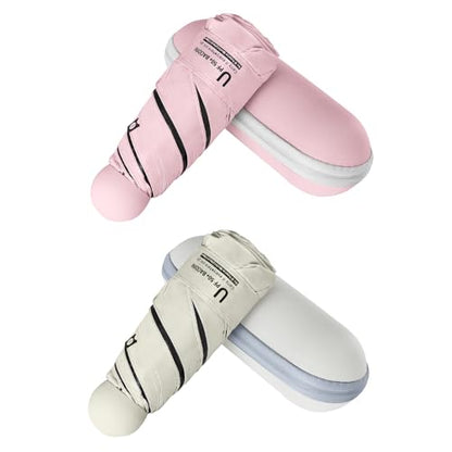 BAODINI Travel Essentials Mini Umbrella for Purse With Case Small Compact UV Sun Protection Lightweight Tiny Pocket Manual Open Close Umbrella for Women Kids and Men Fits Purse Backpack - color: G-2 Pack Pink & Beige