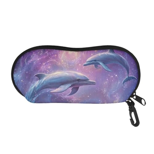 AFPANQZ Glasses Case with Carabiner Hanging Portable Neoprene Zipper Sunglasses Case Soft Lightweight - color: 3d Dolphin