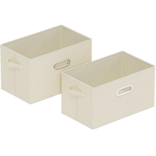 Foldable Cloth Basket with 4 Handles, Decorative Open Storage Boxes, Stackable Cube Organization, Fabric Bins for Shelves, Closet, Living Room, 15x9.8x9.8in, Beige, 2 Pack - color: Beige, size: 15x9.8x9.8 in(2 Pack)