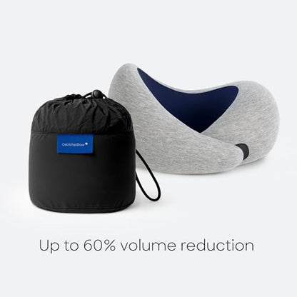 Ostrichpillow Go Neck Pillow, Travel Pillows for Airplanes, Premium Memory Foam Travel Pillow, 360º Ergonomic Design, Asymmetrical Sides, Travel Bag Included, Washable Modal Cover - color: Deep Blue