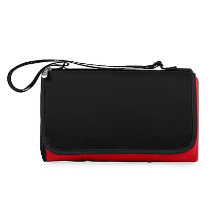 PICNIC TIME Outdoor Picnic Blanket Tote, 59"x51" Foldable Beach & Camping Blanket with Soft Fleece, Water-Resistant Bottom, Adjustable Strap & Zippered Pocket (Red with Black Flap) - color: Red/Black