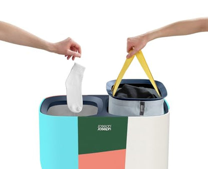 Joseph Joseph Tota 90 liter/23.8 gallon Laundry Hamper Separation Basket with lid, 2 Removable Washing Bags with Handles - Multicolor - color: Multicolor, style: Dual Compartment 90L