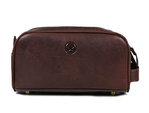 Leather Toiletry Travel Pouch Leather Waterproof Dopp Kit By Aaron Leather Goods - color: Honey Brown