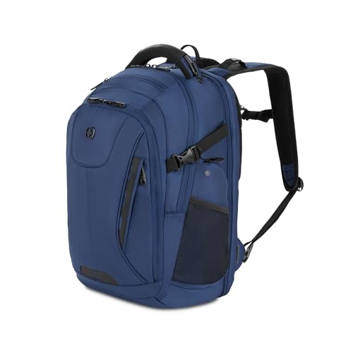 SwissGear Travel Tech Elite Laptop Backpack – Fits Laptops up to 16” – ScanSmart TSA-Friendly Backpack with USB Port, Shoe Compartment & Organizer Pockets – Navy Ballistic - color: Navy Ballistic, style: Travel Tech Elite