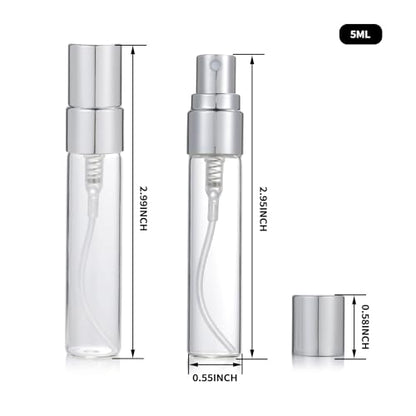20Pcs 5ml Empty Clear Glass Mist Spray Bottle Refillable Mini Perfume Atomizer Travel Sample Bottle with Silver Aluminized Nozzle Makeup Container for Perfume (5ml Silver Caps) - color: 5ml Silver Caps