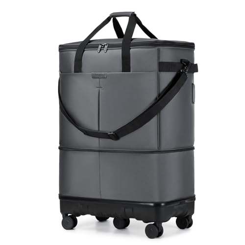 Large Capacity Rolling Duffle Bag with Detachable Wheels,Expandable Foldable Suitcase for Travel,Collapsible Luggage Duffel Overnight Weekend Bags without Telescoping Handle - color: Grey
