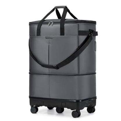 Large Capacity Rolling Duffle Bag with Detachable Wheels,Expandable Foldable Suitcase for Travel,Collapsible Luggage Duffel Overnight Weekend Bags without Telescoping Handle - color: Grey