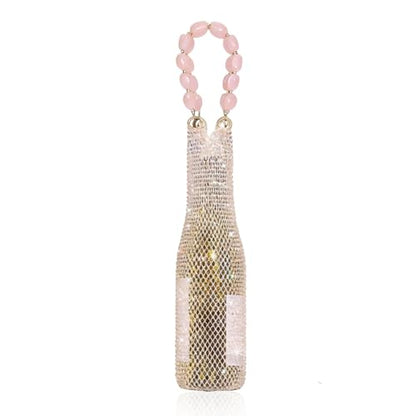 Wine Pouch Mesh Bag, Resin Handle Wine Bag, Sparkly Rhinestone Handwoven Mesh Bags, Party Water Bottle Bags Accessory, Daily Housewarming Party Use - color: Pink (1)