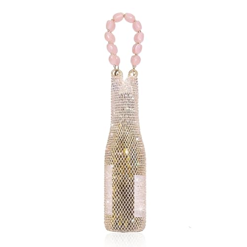 Wine Pouch Mesh Bag, Resin Handle Wine Bag, Sparkly Rhinestone Handwoven Mesh Bags, Party Water Bottle Bags Accessory, Daily Housewarming Party Use - color: Pink (1)