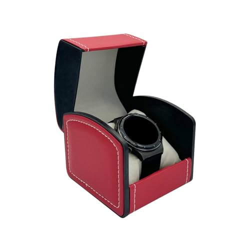 Single Case, PU Leather Travel Case With Removable Cushion, Portable Jewelry Storage Organizer Square Box Bracelet Holder for Most Watches and Smart Watch (Red) - color: red