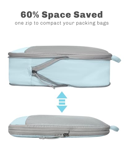 Hynes Eagle 6 Set/ 4 Set/ 2 Set Compression Packing Cubes Travel Essentials Lightweight Nylon Luggage Suitcase Organizer Bag Light Blue 4PCS - color: Light Blue-4 PCS