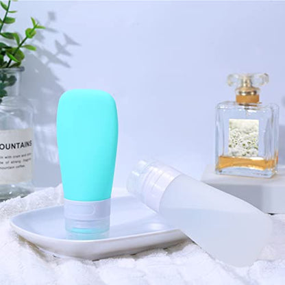 LUFEVRM 2 Pcs Silicone Travel Bottles,3oz Leak Proof Refillable Squeeze Containers with Transparent Carry Bag,Small Empty Travel Size Bottles for Shampoo,Conditioner,Lotion,Toiletries - color: 3oz Green White