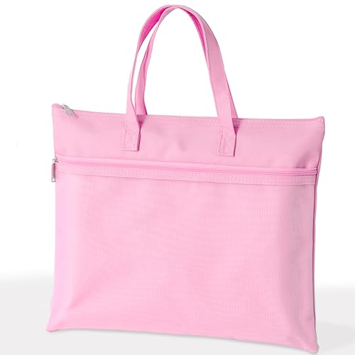 SortRax Large Zipper Pouch with Handle, 13.8" x 11", 2 Pockets, Organizer Bag for Documents, Arts, Coloring Books, Cross Stitch, Embroidery Supplies, 1 Pack - Pink - color: Pink
