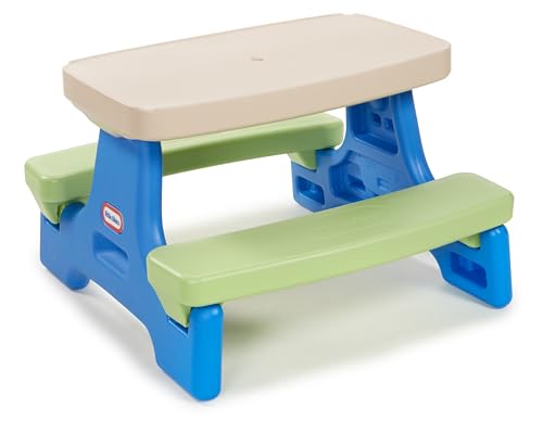 Little Tikes Easy Store Jr. Picnic Table with Umbrella - Blue / Green, 27.25''L x 27.00''W x 18.25''H - size: Junior