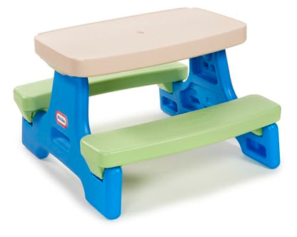 Little Tikes Easy Store Jr. Picnic Table with Umbrella - Blue / Green, 27.25''L x 27.00''W x 18.25''H - size: Junior