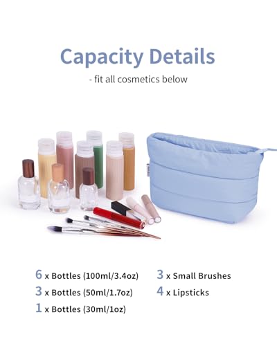 Narwey Travel Makeup Bag for Women Girl, Puffer Makeup Up Organizer Bag Cosmetic Bag, Puffy Cute Makeup Pouch Purse, Travel Toiletry Bag (Blue) - color: Blue