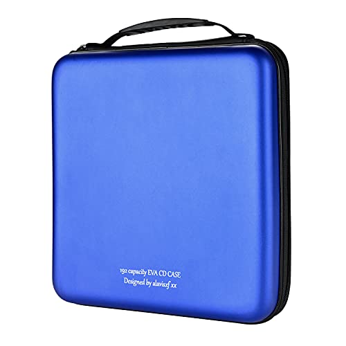 alavisxf xx CD Case, 192 Capacity Protective Zipper Disc Wallet for Car | EVA Shock-resistant, Double Zipper Closure, Portable Handle, DVD Storage Organizer, Anti-Slip Sleeves, for Home Office Travel - color: Blue192, size: 192 Capacity