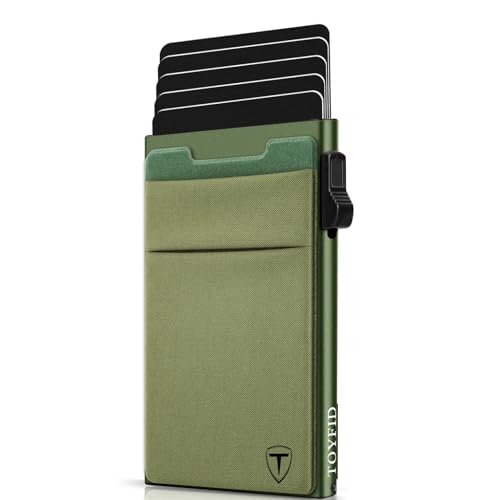 TOYFID Slim Wallet for Men - Pop Up Card Holder Wallet,Minimalist Business Wallet,Credit Card Wallet with Money Pocket,Metal Card Case Wallet,RFID Blocking,Can Hold 6 Credit Cards - color: green B