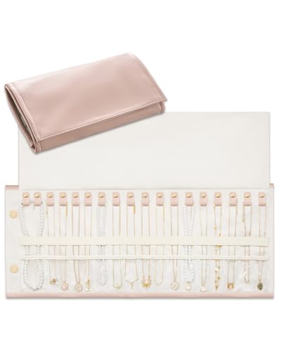 Lolalet Travel Necklace Organizer, Tangle-Free Necklace Case for Travel, Foldable Roll Up Jewelry Storage Bag for Necklaces Chains Bracelets, Pink, 18 Slots Holder - color: Pink, size: Large, 18 Slots