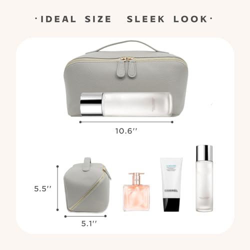 Travel Makeup Bag – Large Cosmetic Organizer with Waterproof PU Leather, Smooth Double Zipper & Tear-Resistant Lining, Toiletry Pouch for Women (Grey) - color: 01-Grey