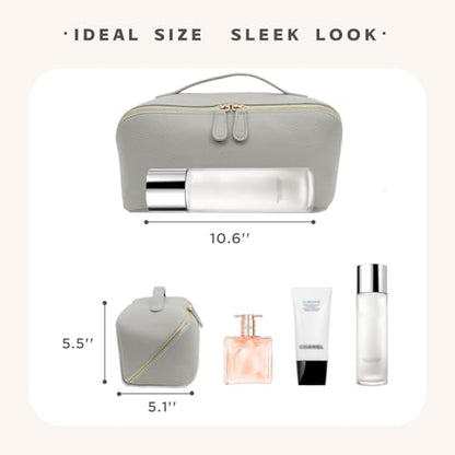 Travel Makeup Bag – Large Cosmetic Organizer with Waterproof PU Leather, Smooth Double Zipper & Tear-Resistant Lining, Toiletry Pouch for Women (Grey) - color: 01-Grey
