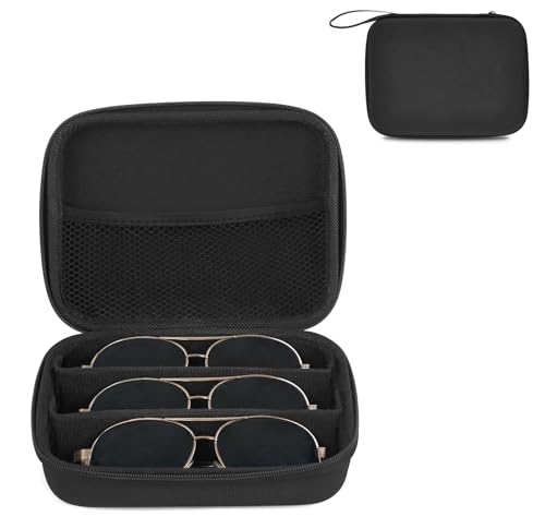 Mkono Travel Sunglasses Organizer Glasses Case Multiple Pairs with Adjustable Slots Eyeglasses Case Storage Box for Men (3 Slots, Black) - color: Black, style: 3 Slots