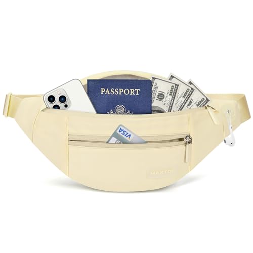 MAXTOP Large Crossbody Fanny Pack with 4-Zipper Pockets,Gifts for Enjoy Sports Festival Workout Traveling Running Casual Hands-Free Wallets Waist Pack Phone Bag Carrying All Phones - color: Pale Yellow, style: Large Fanny Pack(4 Zipper Pockets)