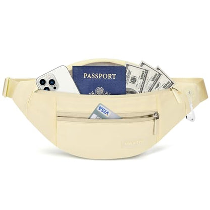 MAXTOP Large Crossbody Fanny Pack with 4-Zipper Pockets,Gifts for Enjoy Sports Festival Workout Traveling Running Casual Hands-Free Wallets Waist Pack Phone Bag Carrying All Phones - color: Pale Yellow, style: Large Fanny Pack(4 Zipper Pockets)