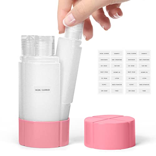 Olatay Travel Bottle, TSA Approved 4-in-1 Leak-Proof Bottle, 4 * 60ml/2oz, with 2 Pre-Printed Labels for Travel Gym Camping, Carry-on Travel Size Toiletries Shampoo Lotion Bottle for Women Men (Pink) - color: Pink