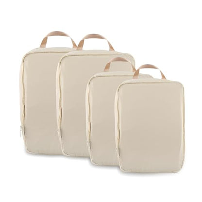4 Set Compression Packing Cubes, Expandable Travel Organizer Bags, Water-Repellent Nylon, Space-Saving Luggage Set for Suitcase, Carry-on, Home Storage (4, Beige, Compression) - color: Beige