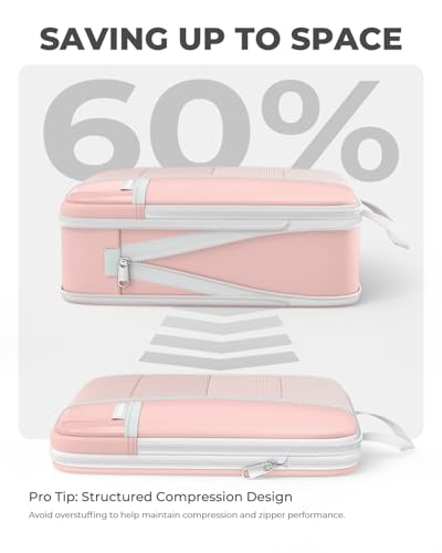 Percover Compression Packing Cubes for Travel, 4-Piece Structured Compression Organizer Set with Label Pockets for Carry-On & Checked Luggage, Pink - color: Pink, size: 4 Set
