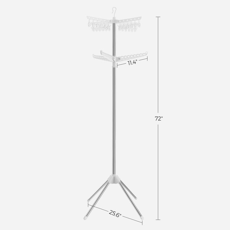 SONGMICS 2-Tier Clothes Drying Rack, 72-Inch Folding Laundry Drying Rack with 3 Rotatable Arms for Hangers, 24 Clips, Stainless Steel, for 27 Pieces of Clothes, White and Silver ULLR512W01 - color: White + Silver, style: 2-Tier-Clip