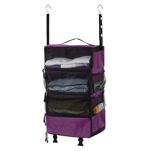 Surblue Hanging Travel Organizer Portable Hanging Luggage Organizer Multiple Compartments Collapsible Compression Closet Packing Cubes,Purple,M - color: Purple, size: Medium