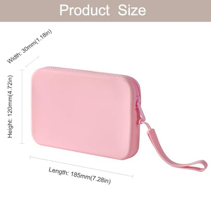 Large Silicone Multifunctional Essential Bag Portable Travel Makeup Bag for Women Men Cards Cash Bag Zipper Pouch (Pink) - color: Pink