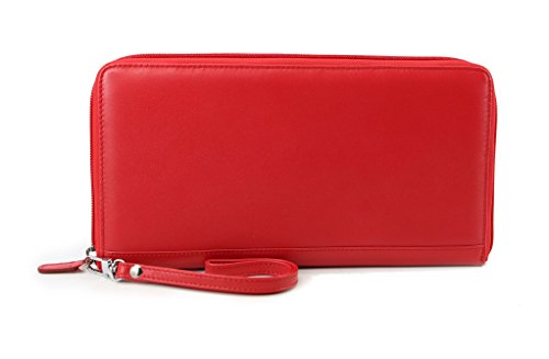 Zip-Around Passport Wallet Executive Unisex Leather Boarding Pass Holder (Red) - color: Red