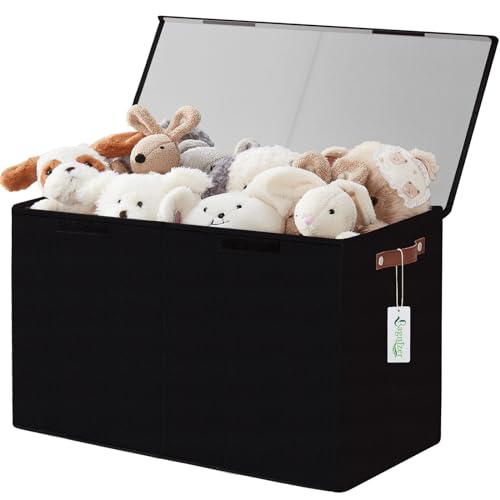 Bagnizer Large Toy Storage Box with Lids, Collapsible Sturdy Baby Storage Organizer Chest Bin Basket for Kids, Boys, Girls, Playroom, Nursery, Bedroom, Closet 25"x13"x16" (Black) - color: Black