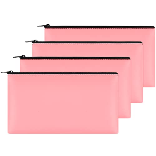 4Pack Money Bag 11 X 6" - Safe Durable Waterproof PU Leather Bank Pouch With Zipper for Cash, Coins, Checks, Makeup, Bills, Receipts, Tool Storage (Pink) - color: Pink, size: 4 Pieces