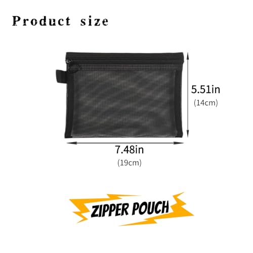 Astero 10 Pcs Black Zipper Pouches – 7.48"×5.51" Small Ripstop Storage Bags, Lightweight Travel Organizers for Makeup, Cables, Toiletries and Everyday Essentials