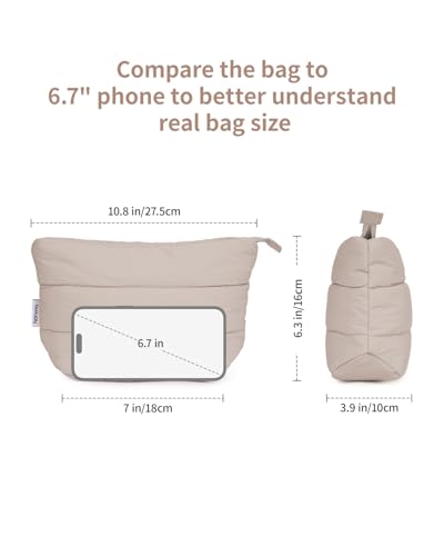 Narwey Travel Makeup Bag for Women Girl, Puffer Makeup Up Organizer Bag Cosmetic Bag, Puffy Cute Makeup Pouch Purse, Travel Toiletry Bag (Khaki) - color: Khaki