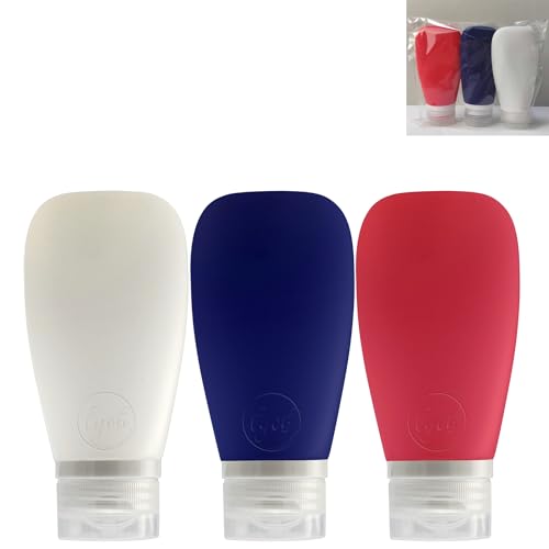Travel Bottles for Toiletries, TSA Approved 3oz (90ml) Leak Proof Silicone Soft Refillable Squeeze Travel Size Containers BPA Free for Air Travel, Shampoo, Conditioner Patriotic (Red-White-Blue) - color: Red-Navy Blue-White