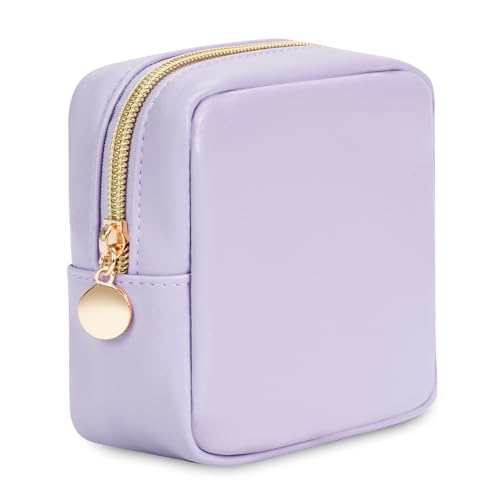 Wandering Nature Small Makeup Bag for Purse Mini Make up Pouch Cute Cosmetic Pouch for Women with Slip-in Pockets Eco Vegan Leather, Purple - color: A2: Purple
