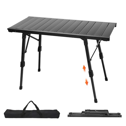 Folding Camping Table, Portable Outdoor IGT Camp Table, Foldable Picnic Table, Outdoor IGT Cook System with Carry Bag, Ultralight Aluminum, Adjustable Height, for Beach, Backyard,BBQ