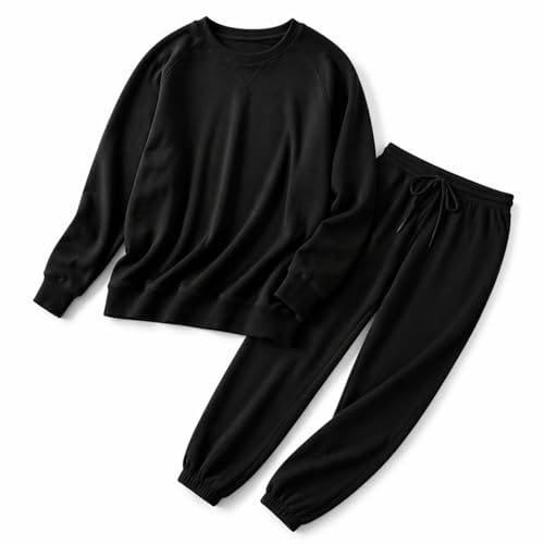 Blush by Us Angels 2 Piece Jogger Lounge Set for Women | Women's Travel Sweatsuit - Lightweight, Cozy Loungewear - color: Black, size: Medium