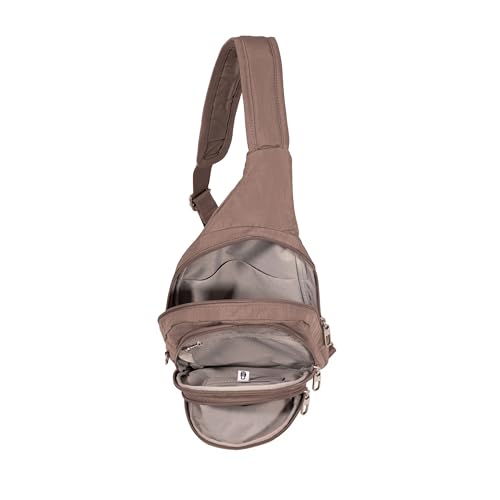 Baggallini Securtex® Anti-Theft Multi Zip Sling - Lightweight 8.6"x15.2" Travel Bag with Locking Zippers & RFID Protection - color: Portobello