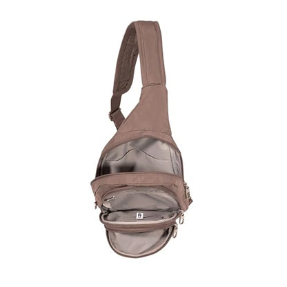 Baggallini Securtex® Anti-Theft Multi Zip Sling - Lightweight 8.6"x15.2" Travel Bag with Locking Zippers & RFID Protection - color: Portobello